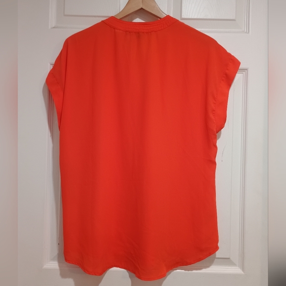 New Cynthia Steffe Vibrant Orange V-neck Cap Sleeve Hi-Lo Dressy Blouse Size Lg - Picture 6 of 8